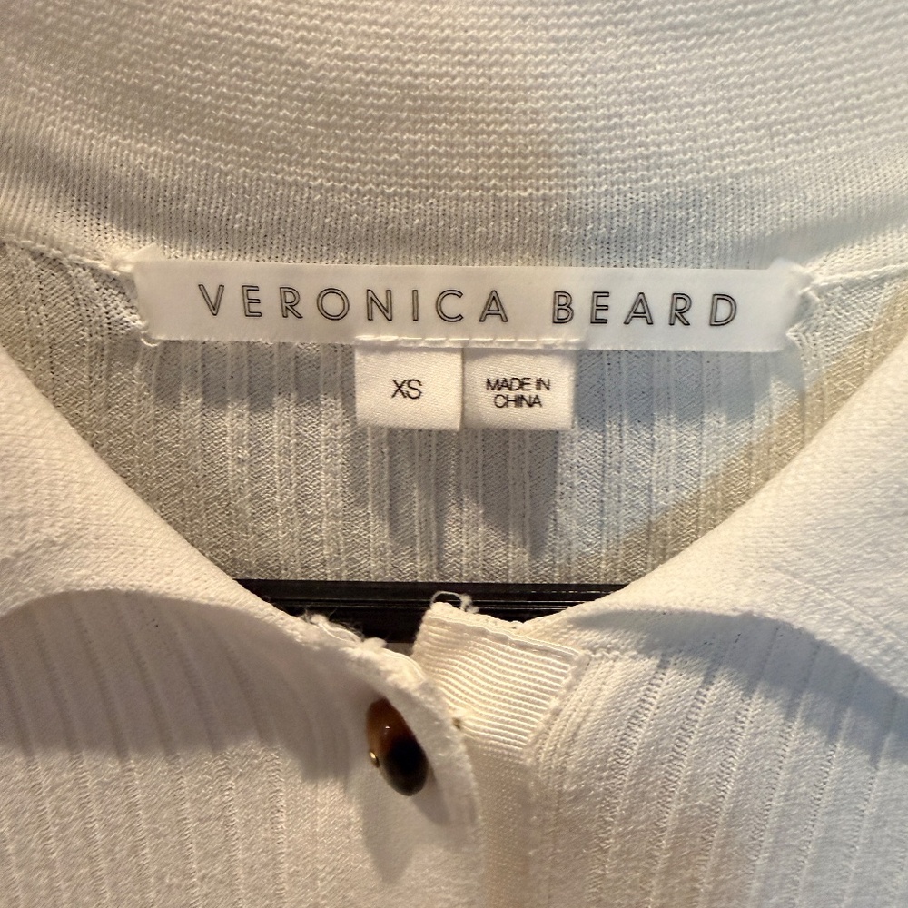 Veronica Beard White Fiola Ribbed Long Sleeve Slim Cardigan XS - Picture 3 of 4